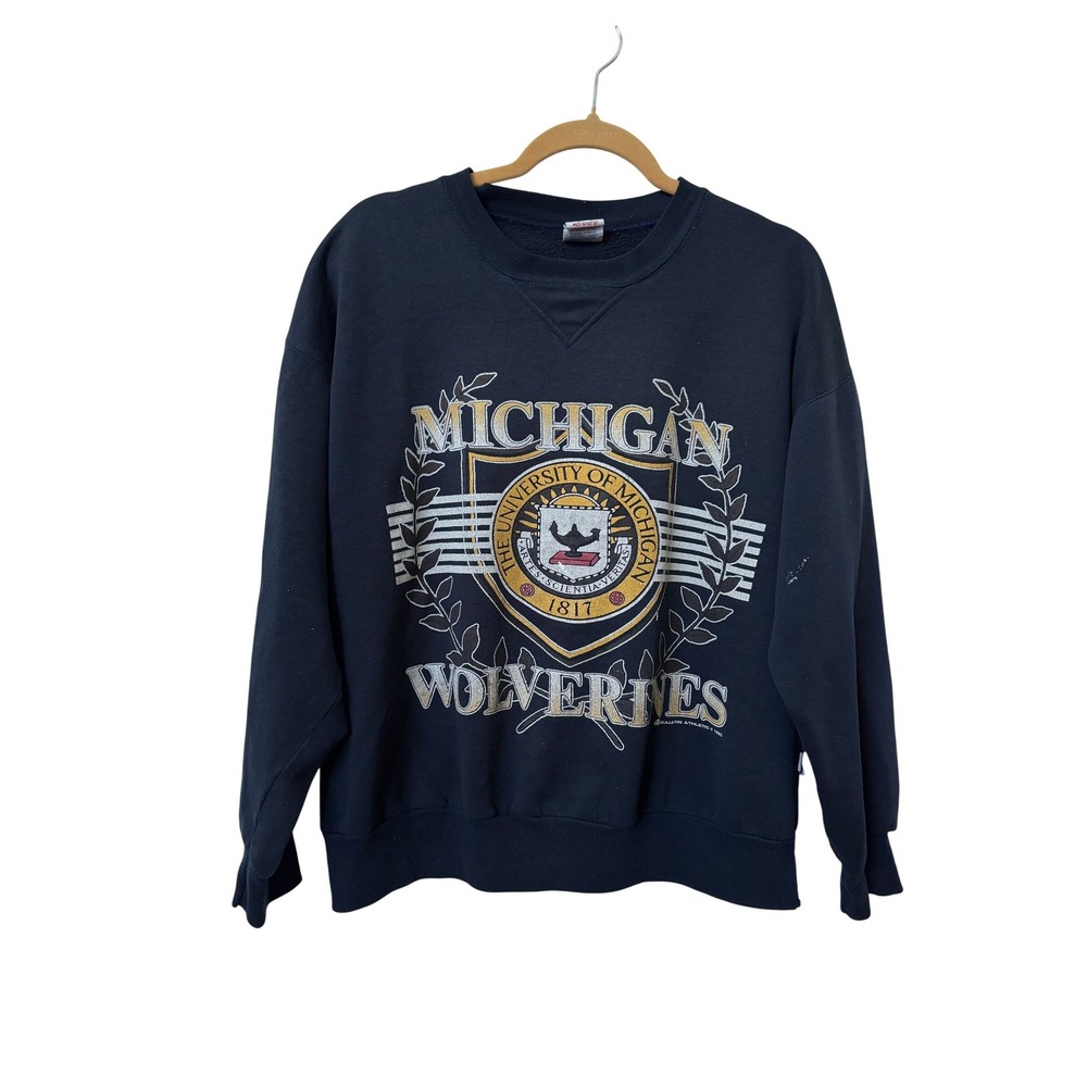 Vintage 1993 Bulletin Athletic Michigan Wolverines Sweatshirt Navy‎ Blue Mens M